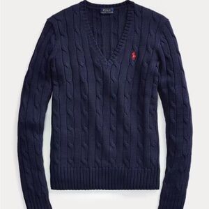 Polo by Ralph Lauren women’s Cable-Knit Cotton V-Neck Sweater